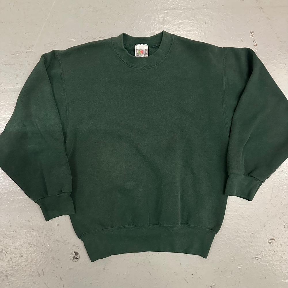 Vintage Fruit of the Loom Mens Sweatshirt Medium Green Preowned Blank USA Made